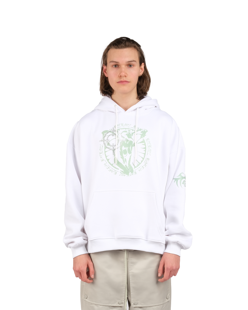 War Angel Rhinestone Hoodie white Enemy Earth